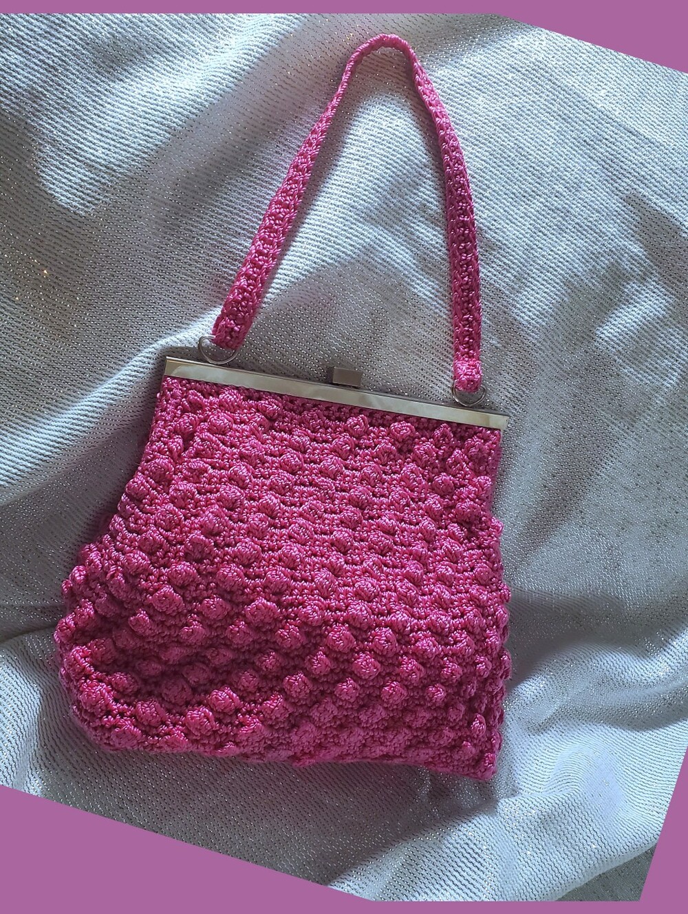Pink Crochet Frame-Top Women's Bag